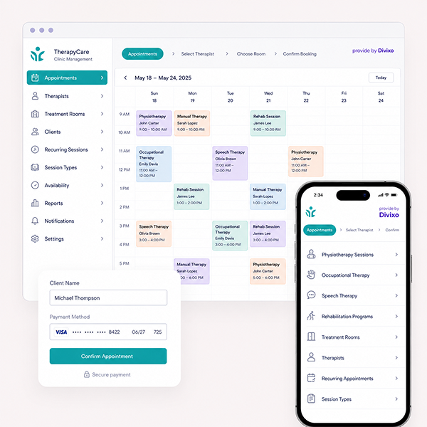 Manage appointments therapists and treatment rooms effortlessly